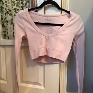 Garage Women's Pink Ribbed Long Sleeve Crop Top